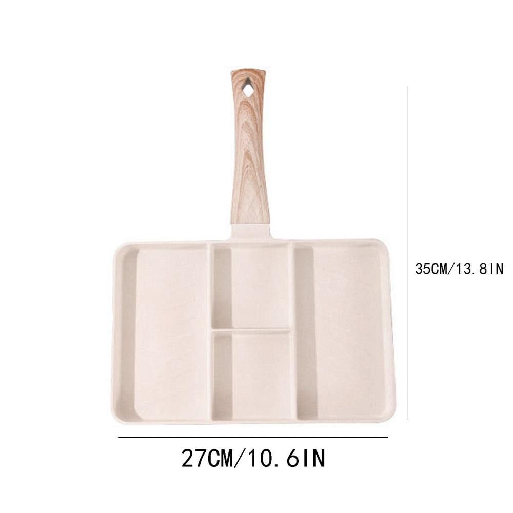 Non-stick 4-in-1 breakfast skillet with separate cooking sections, dishwasher safe, easy to clean
