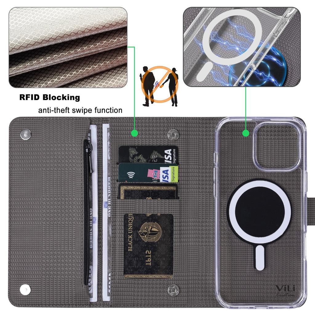 VILI GHB-C Series for iPhone 16 Pro Max Magnetic Case Detachable Leather Clear Phone Cover