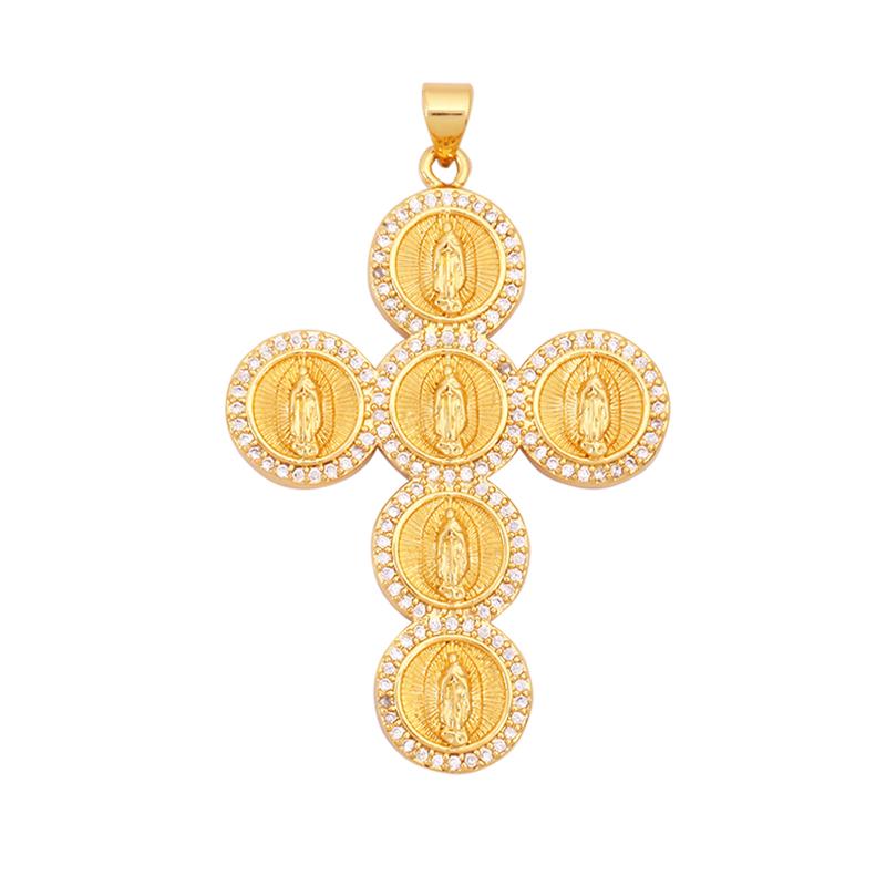 Holy Religious Jesus Cross Virgin Mary Charms Pendant, Gold Plated Colourful Zircon Shell Jewelry Necklace Accessories K63