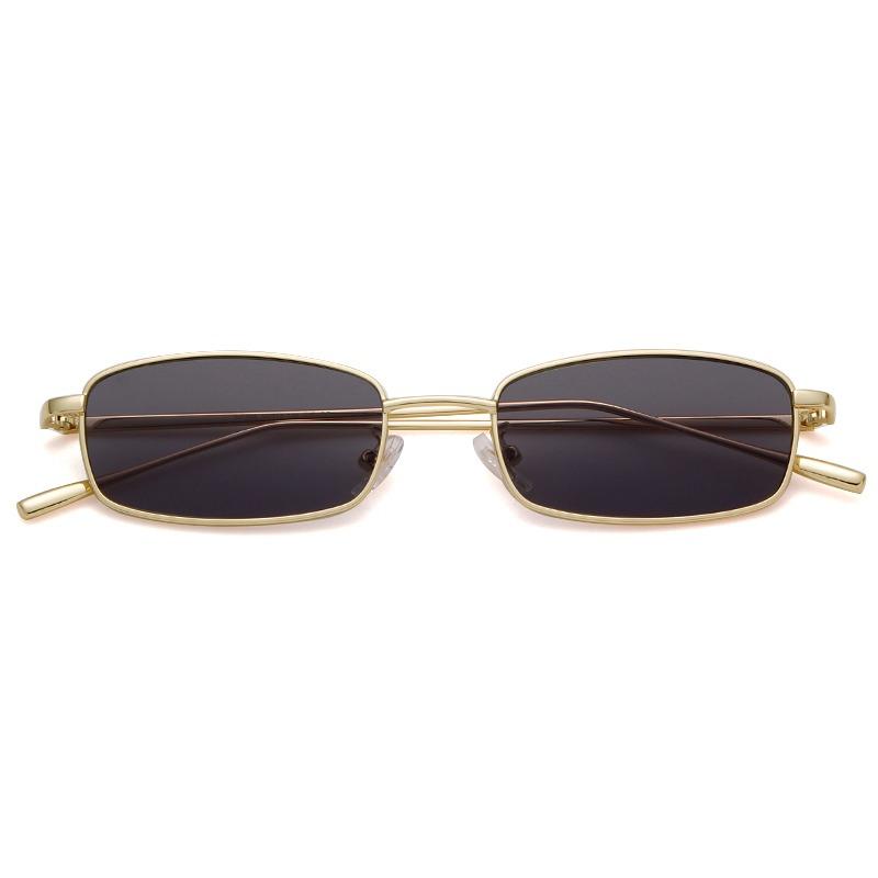 Трендовые винтажные маленькие узкие прямоугольные солнцезащитные очки для женщин и мужчин, дизайнерские, ретро, с металлической оправой и красными линзами, хип-хоп солнцезащитные очки S31035