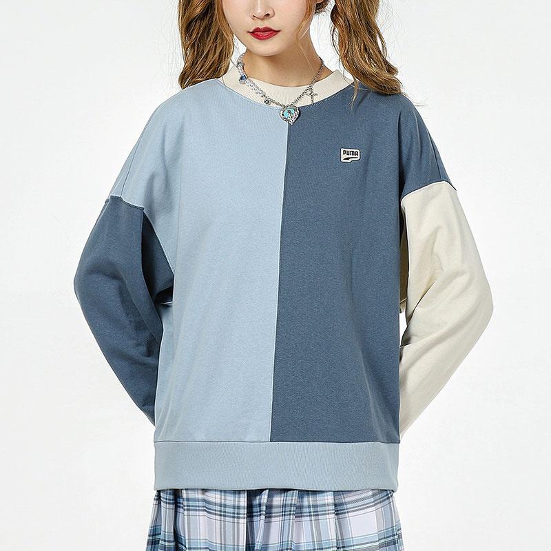 PUMA Downtown Sweatshirts Women's Blue Crew Neck Moderate Regular 533052-61