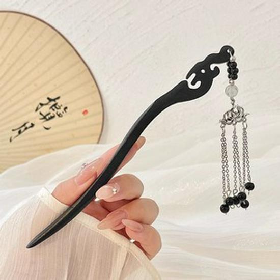 Ancient Style High-End Chinese Sandalwood Tassel Hairpin for Hanfu Costume Updo