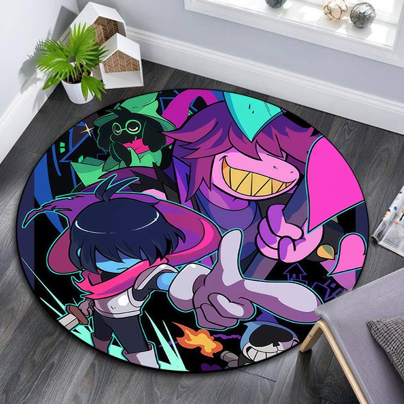 Deltarune Round Area Rug,Carpet Rug for Living Room Bedroom Sofa Playroom Decor,Non-slip Floor Mat