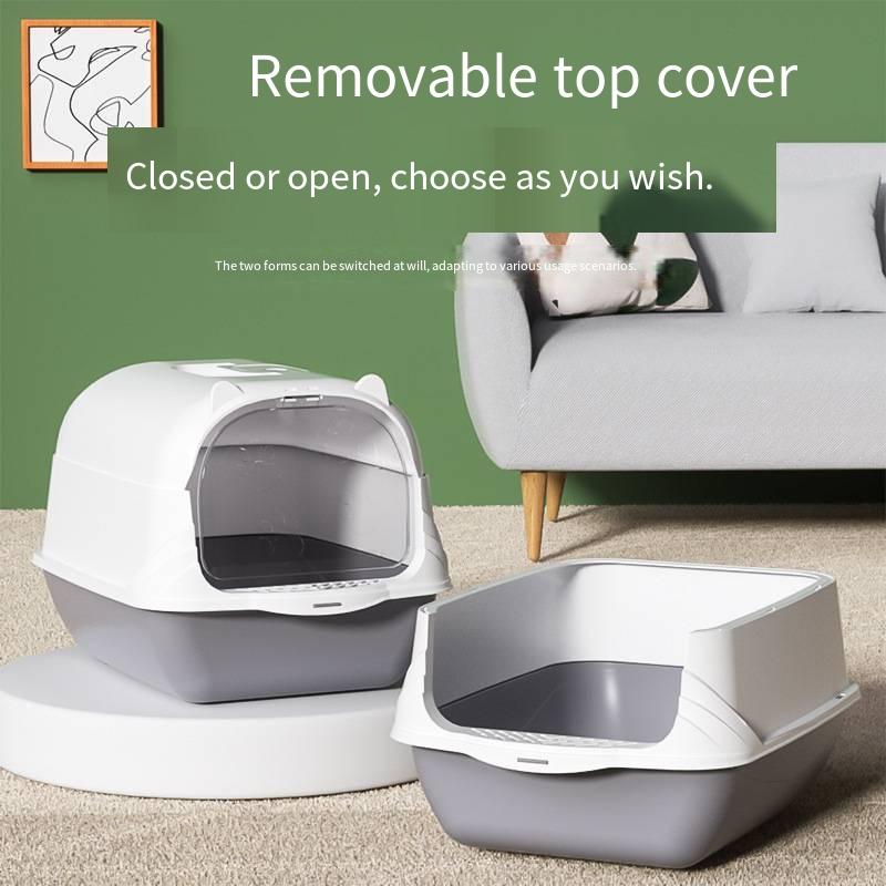 Large fully enclosed cat litter box withopen top for splash prevention Pet-specific toilet with handle Cat litter box deodorizer