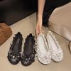 Сетчатые туфли-рыбаки женские 2025 весна и лето новые стразы милый бант мелкий вырез Мэри Джейн одинарные туфли женские