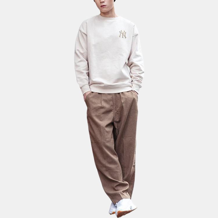 New Era Solid Logo Print Pullover American Crewneck Sweatshirt Unisex sweatshirt Ivory 12727848