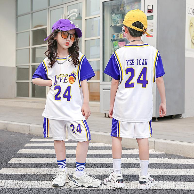 Wholesale of children's basketball clothes for boys and girls Printed kindergarten primary school students No. 24 jersey Light board performance