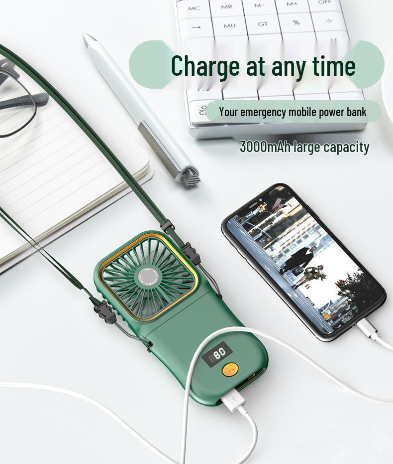 Portable USB Neck Fan: Foldable, Three-Speed, Long Battery Life, Digital Display - Ideal for Desktop and Outdoor Use.
