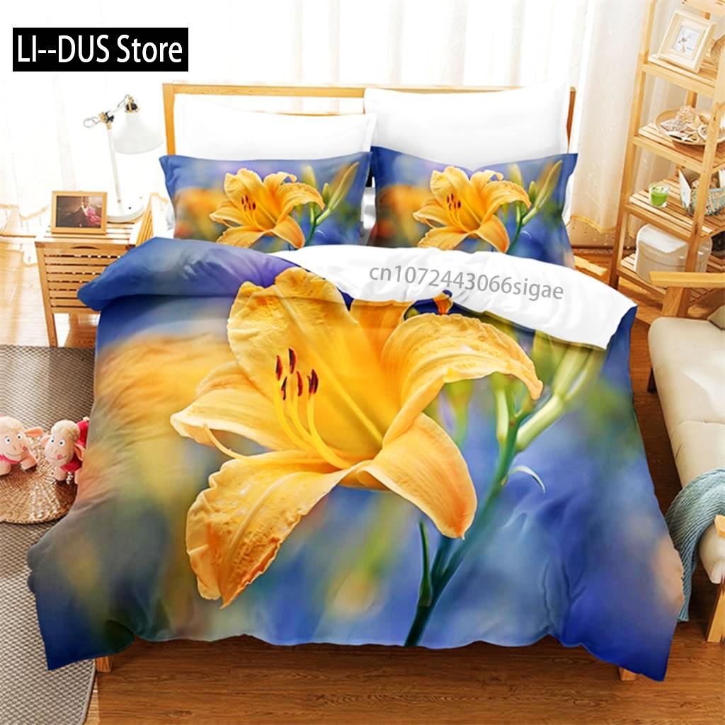Yellow Flowers Queen Bedding Sets Duvet Cover Set Bedding Digital Printing King Size Duvet Cover Set Bedding Set
