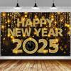 2025 С Новым годом Фон Блестящий Новогодний Подвесной Баннер Черный И Золотой Фото Фон для Домашнего Офиса Вечеринка Декор