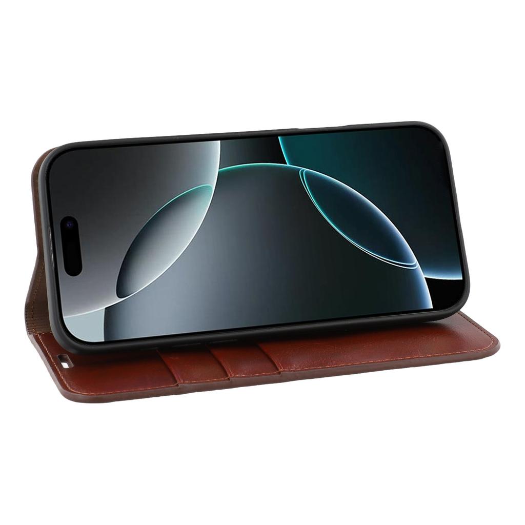 For iPhone 16 Pro Max Stand Cases Genuine Split Leather Wallet Phone Cover Magnetic Closure