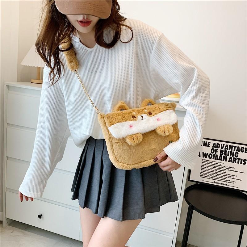 Cute Frog Plush Crossbody Bag Winter JK Uniform Lolita Style Anime Gift Makeup Purse For Girls