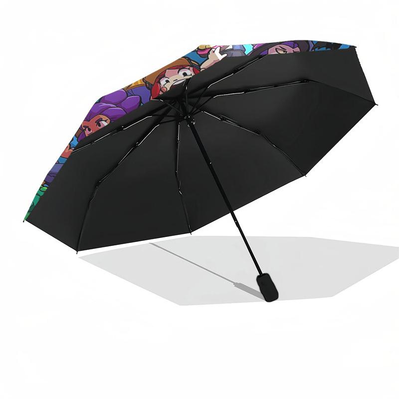 Brawl Stars Characters Themed Automatic Opening and Closing Umbrella, Compact Travel Umbrella, Lightweight and Portable, Suitable for Beach