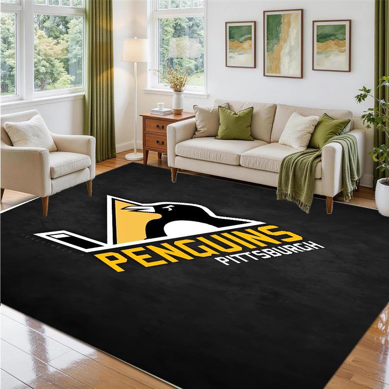 Pittsburgh Penguins Design Crystal Velvet Rug Soft Decorative Mat for Bedroom Entrance