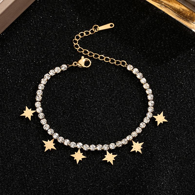 Exaggerated European and American fashion full-diamond star pendant titanium steel bracelet for women