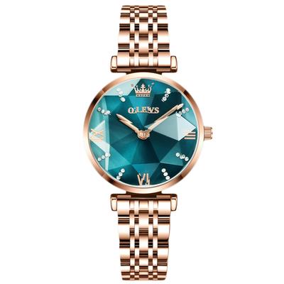 RORIOS Made in 3D Flower Stainless Steel Green женские часы, симпатичные, водонепроницаемые, Япония, блестки, циферблат, ремешок, повседневные, кварцевые, часы для работы/учебы,
