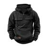 Men's Large Patch Pocket Drawstring Long Sleeve Half-Zip Hoodie
