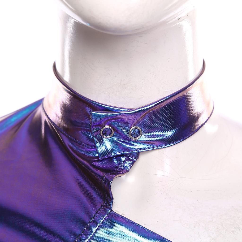 Womens Gothic Steampunk Shoulder Armor Fly Sleeve Adjustable Buckle Metallic Shiny Shrug Rave Wear