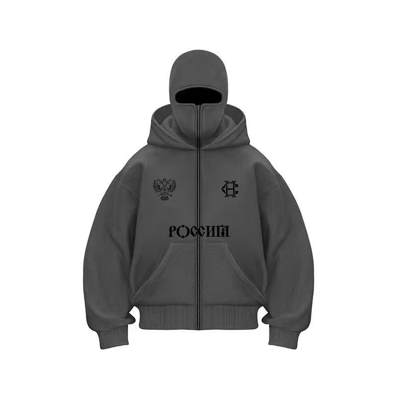 Balaclava Fashion Double Hat Design Hoodie Hop Street Zipper Men's and Women's Gothic Harajuku Sweatshirt