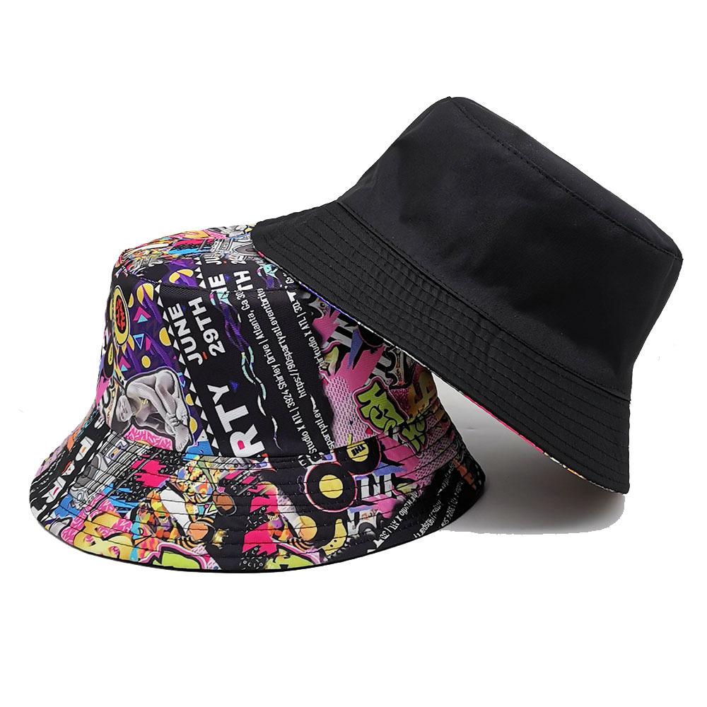 Spring/Summer Nostalgic Tape Print Bucket Hat Classic Reversible Graffiti Fisherman Cap Unisex Outdoor Sunshade Fishing Hat