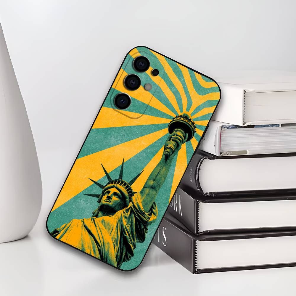 Флаг Америки S-Статуя L-Свободы Чехол для телефона USA для Samsung S25,S24,S21,S22,S23,S30,Ultra,S20,Plus, Мягкий Силиконовый Черный Чехол