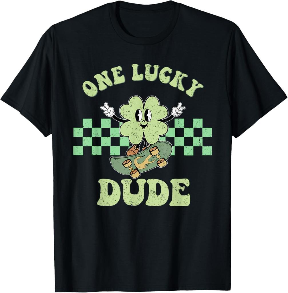 One Lucky Dude Shamrock Skateboard St Patricks Day Boy Kids T-Shirt