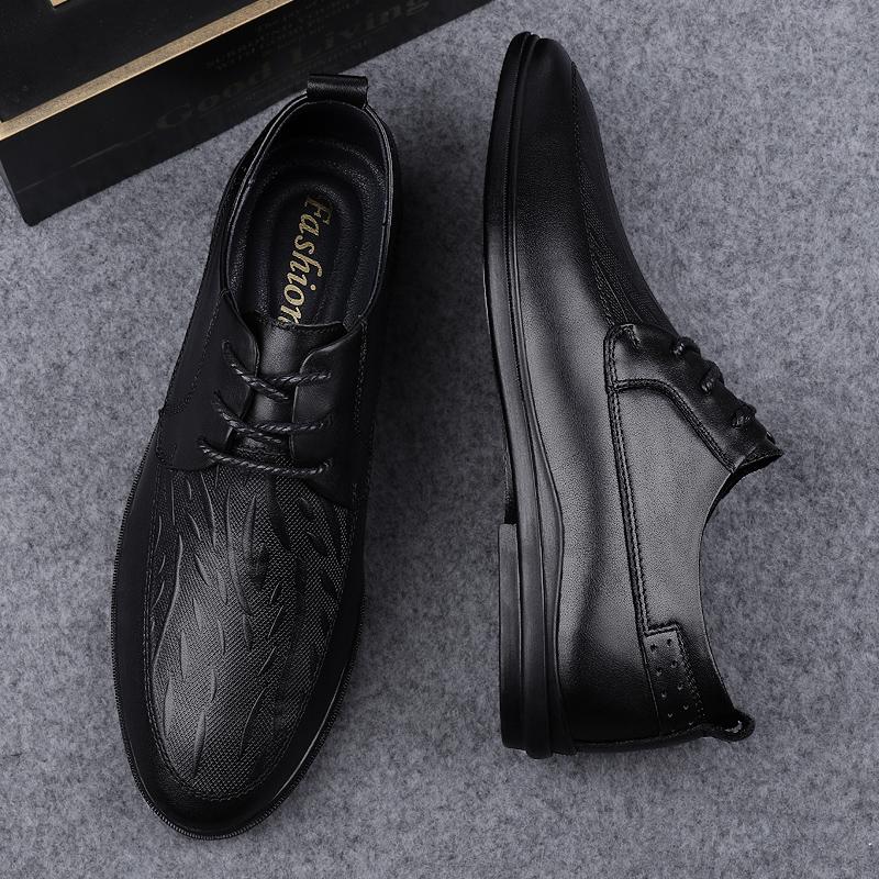 FashionHigh End Brand Men's Genuine Leather Shoes Office Business Casual Shoes Soft Soled Comfortable Work Shoes for Men's Lace Up