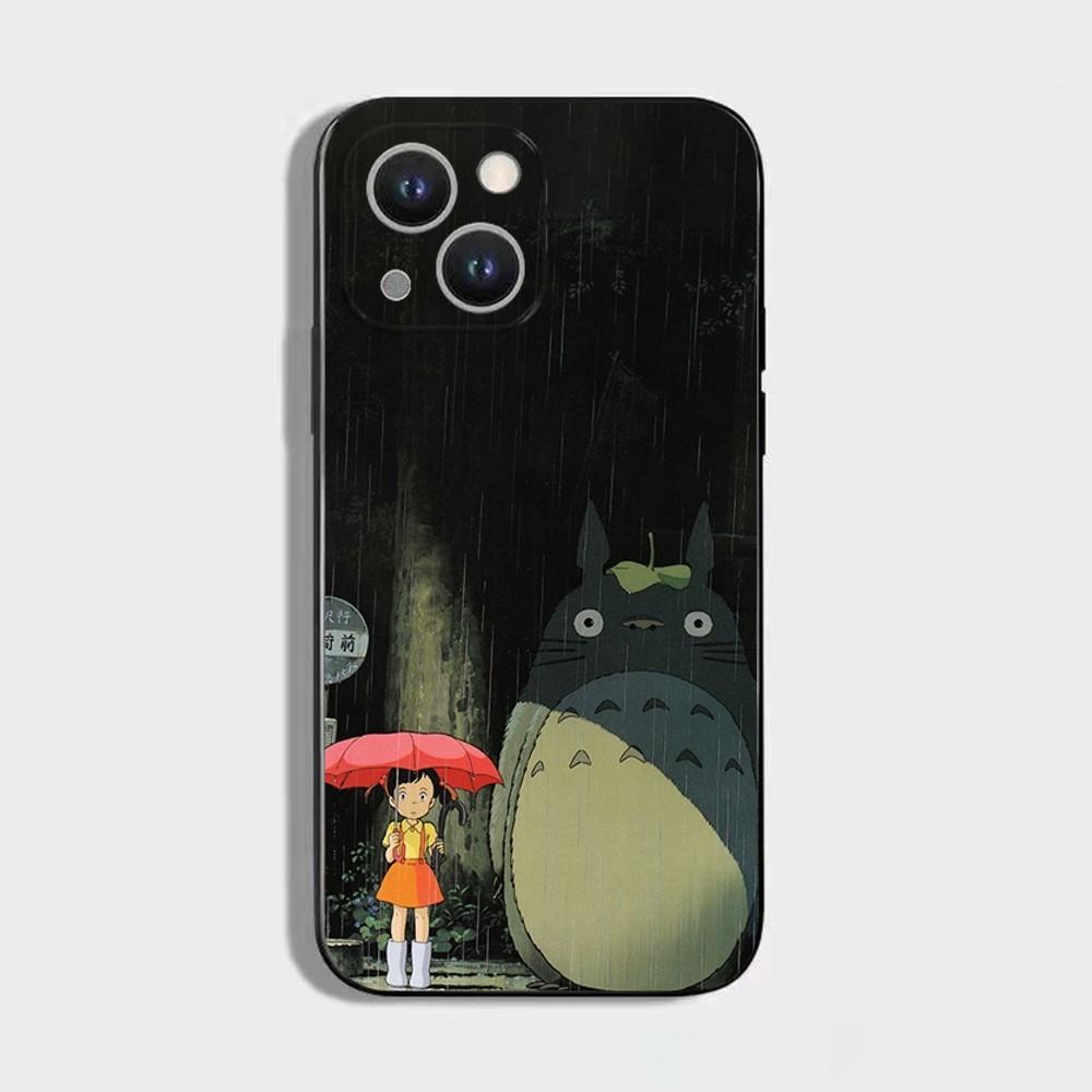 Аниме Т-Тоторо-ЕС Милый чехол для телефона для iPhone 16,15,14,13,12,11 Plus,Pro Max,XS,X,XR,SE,Mini,8,7, Мягкий силиконовый черный чехол