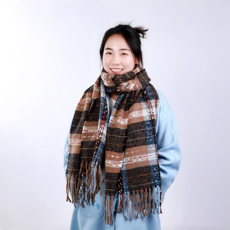 Autumn and Winter Atmosphere Scarf Women's Plaid Full of Galaxy Shawl Warm and Fashionable Christmas Student Scarf