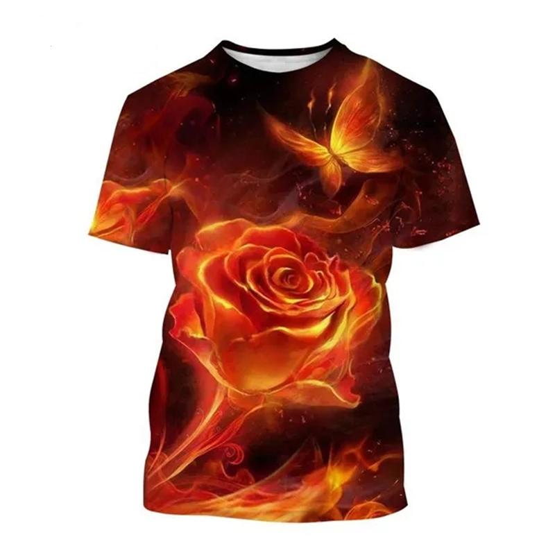 Новая модная мужская футболка с 3D-печатью Rose, популярная мужская футболка с цветочным принтом Rose для мужчин и женщин в стиле Харадзюку, повседневная футболка большого размера с коротким рукавом