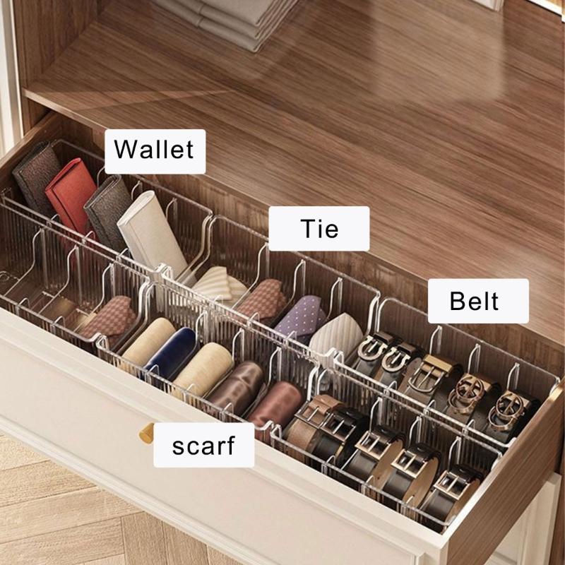 Clear Organiser Box For Neckties Belts Jewelry Multi Compartment PET Storage Case Home Organization Tool