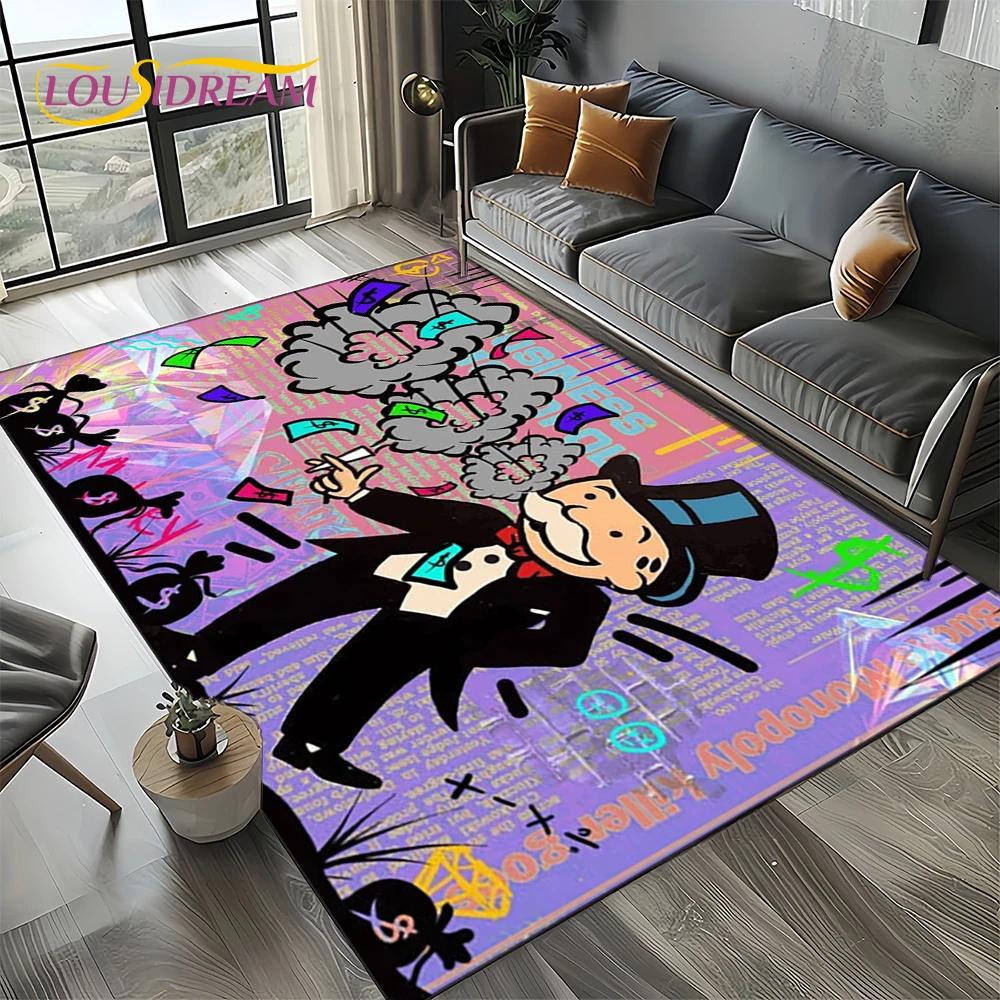 3D Rich Man Game Monopoly Dollar Cartoon Carpet Rug for Living Room Bedroom Home Sofa Decoration,Kid Area Rug Non-slip Floor Mat