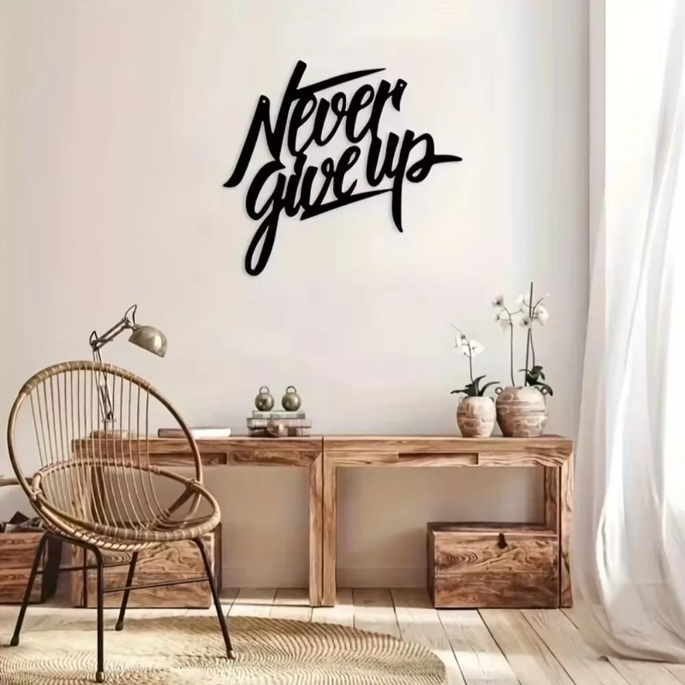 Потрясающий настенный декор из металла «Никогда не сдавайся»! Вдохновляющее произведение искусства для дома. Идеально подходит для гостиной. Внутренняя и внешняя отделка.