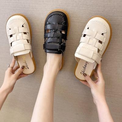 Модные женские тканые сандалии, удобные тапочки для девочек, пустые женские туфли с сердечками, ленивые полутапочки на толстой подошве