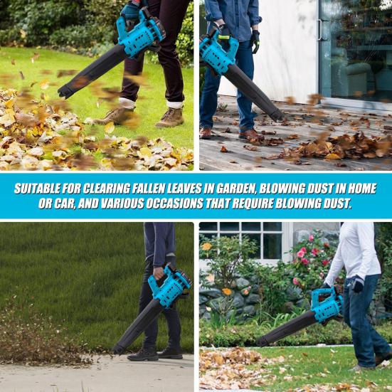 Беспроводная воздуходувка для сбора листьев с пылесборником и эргономичной ручкой. Мощный двигатель, регулируемая скорость, бесщеточный электрический.