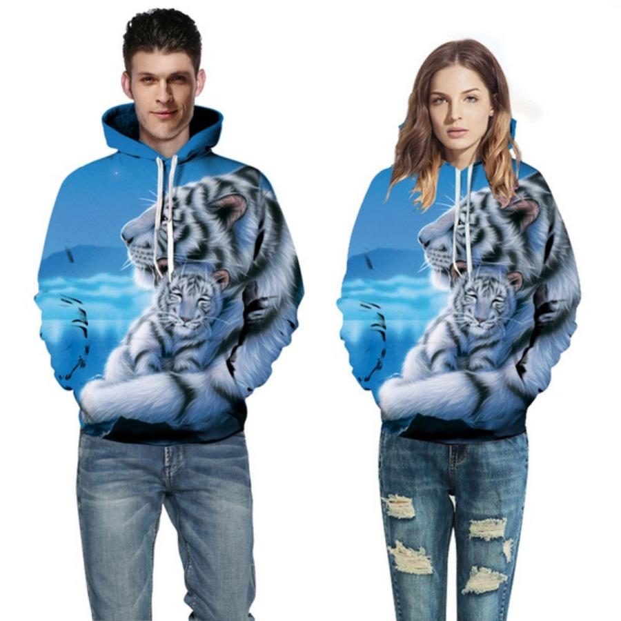 White Tigers Print Hoodies Unisex 3d Sweatshirts Personality Animal Streetwear