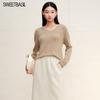 Sweet Basil Women's Solid V-Neck Long Sleeve Knit Sweater
