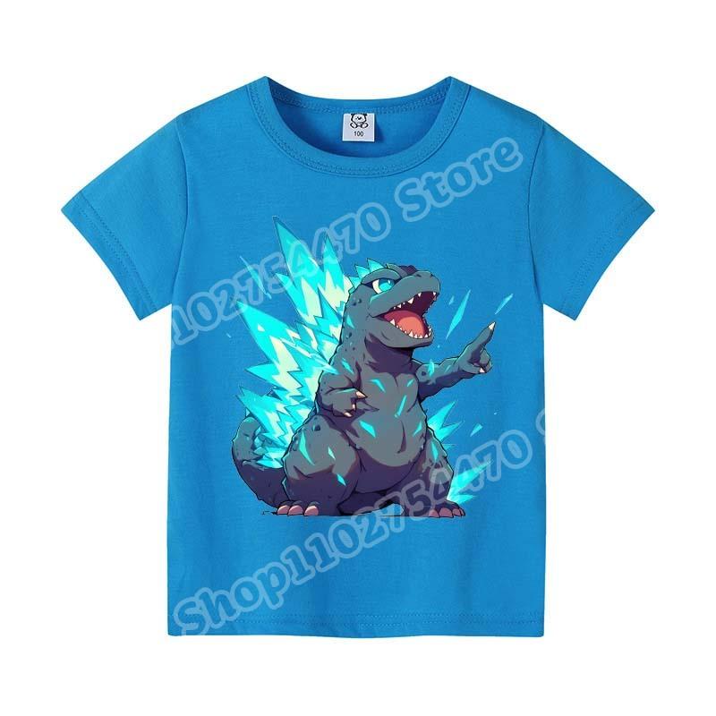 Godzilla Children Short Sleeve T Shirts Anime Character Print Polyester Tops Boys Cartoon Summer Casual Tees Kids Clothing Gifts