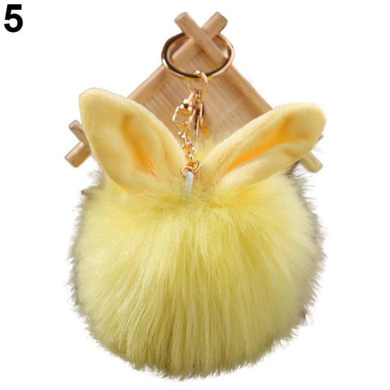 Cute Faux Fur Rabbit Ear Soft Pom Pom Ball Key Ring Chain Keychain Bag Decor