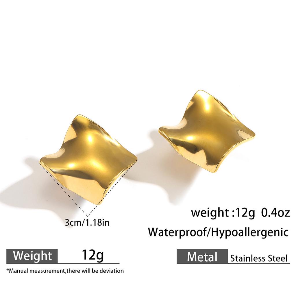 Bestselling Fashion Geometric Earrings Jewelry Women's Stainless Steel Irregular Pleated square Earrings 18k Gold-plated Jewelry