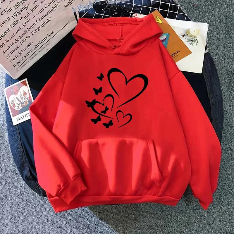 Худи с принтом бабочки для женщины, милые толстовки с капюшоном, женские, для любого сезона, повседневная мода, свободный топ-пуловер