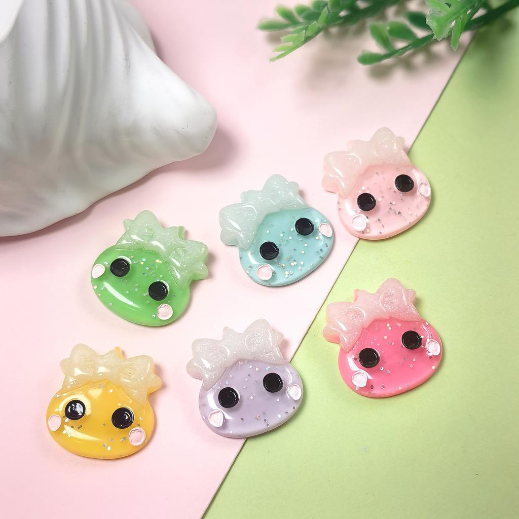 100Pcs/Lot Mini Nail Ghost Slime Beads Halloween Themed Glitter Bowknot Ghost Cabochons Flatbacks for Nail Art Craft Supplies