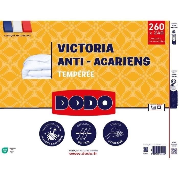 Couette Tempérée 300gr/m² - DODO - VICTORIA - Anti-Acariens - 240 x 260 cm - Blanc