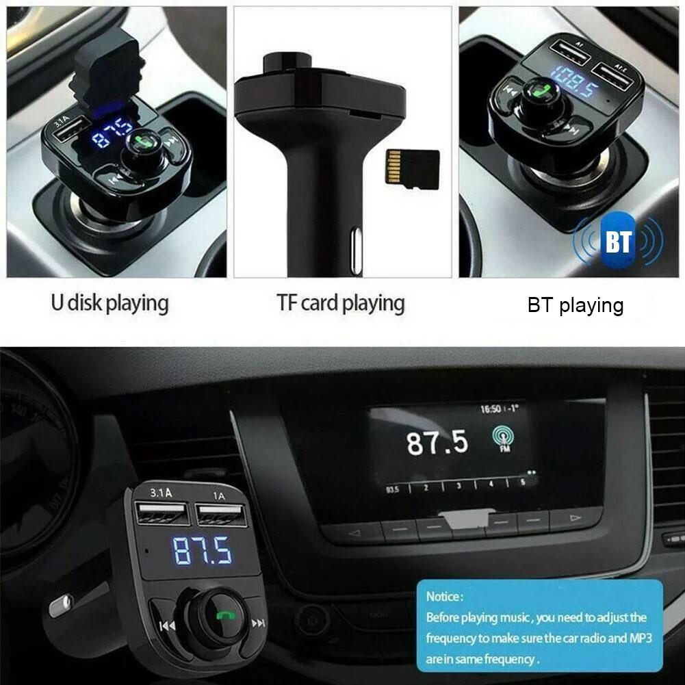 Беспроводной Bluetooth FM-трансмиттер и MP3-плеер с функцией громкой связи, радиоприемник, двойное USB-зарядное устройство и стереоадаптер для музыки