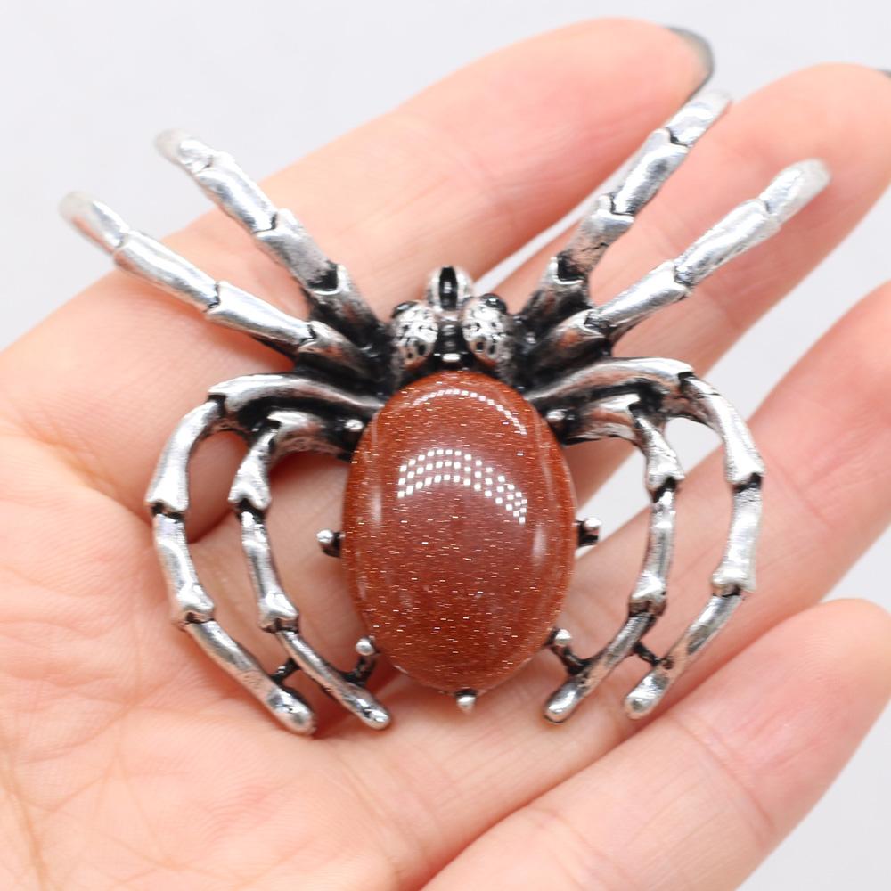 Women Brooch Natural Stone Spider-Shaped Pendant For Jewelry Making DIY Necklace Bracelet Clothes Shirts Accessory