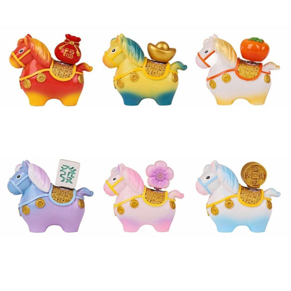 Kawaii Resin Cartoon Horse Statue Handcrafted Zodiac Horse Figurines Home Decoration