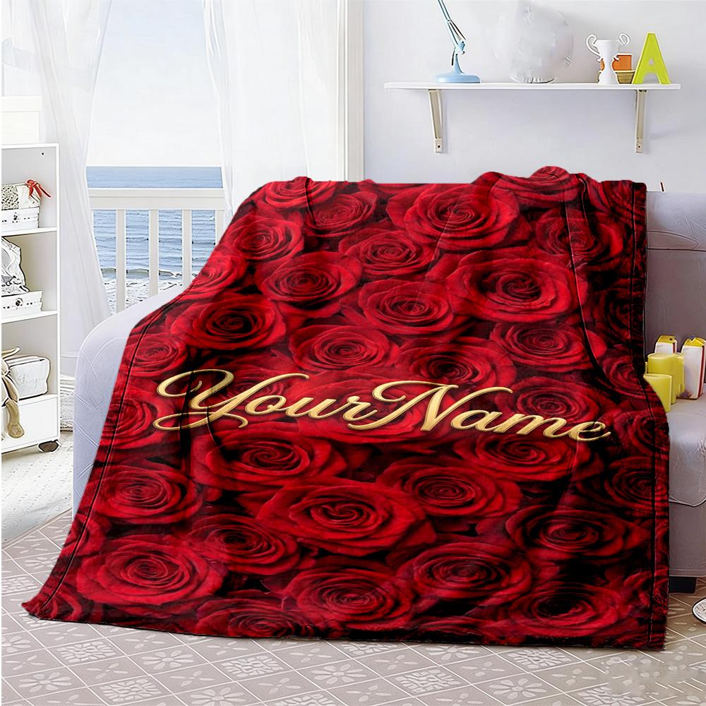 Rose Personalized Text Blanket Cozy Personalized Blanket Durable Comfort Perfect for Living Room Office Picnics Seaside for All Occasions