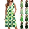 Women's Casual Fashion Sexy V-Neck Button Decoration Sleeveless St. Patrick's Day Tunic Dress