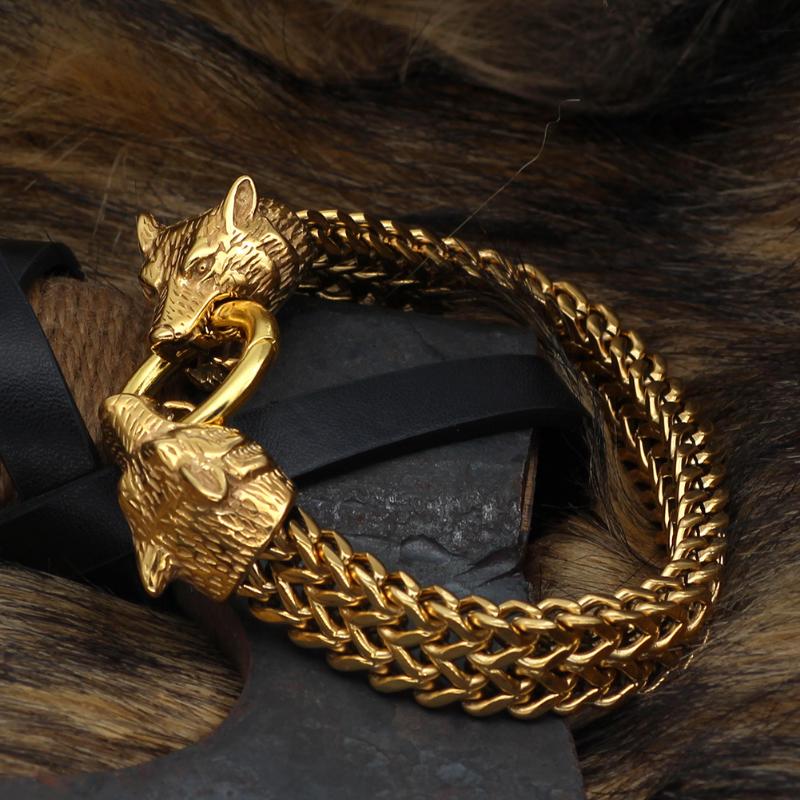 1 шт., модный черный золотой браслет из нержавеющей стали, винтажный браслет с головой волка викингов, мужской лучший подарочный браслет