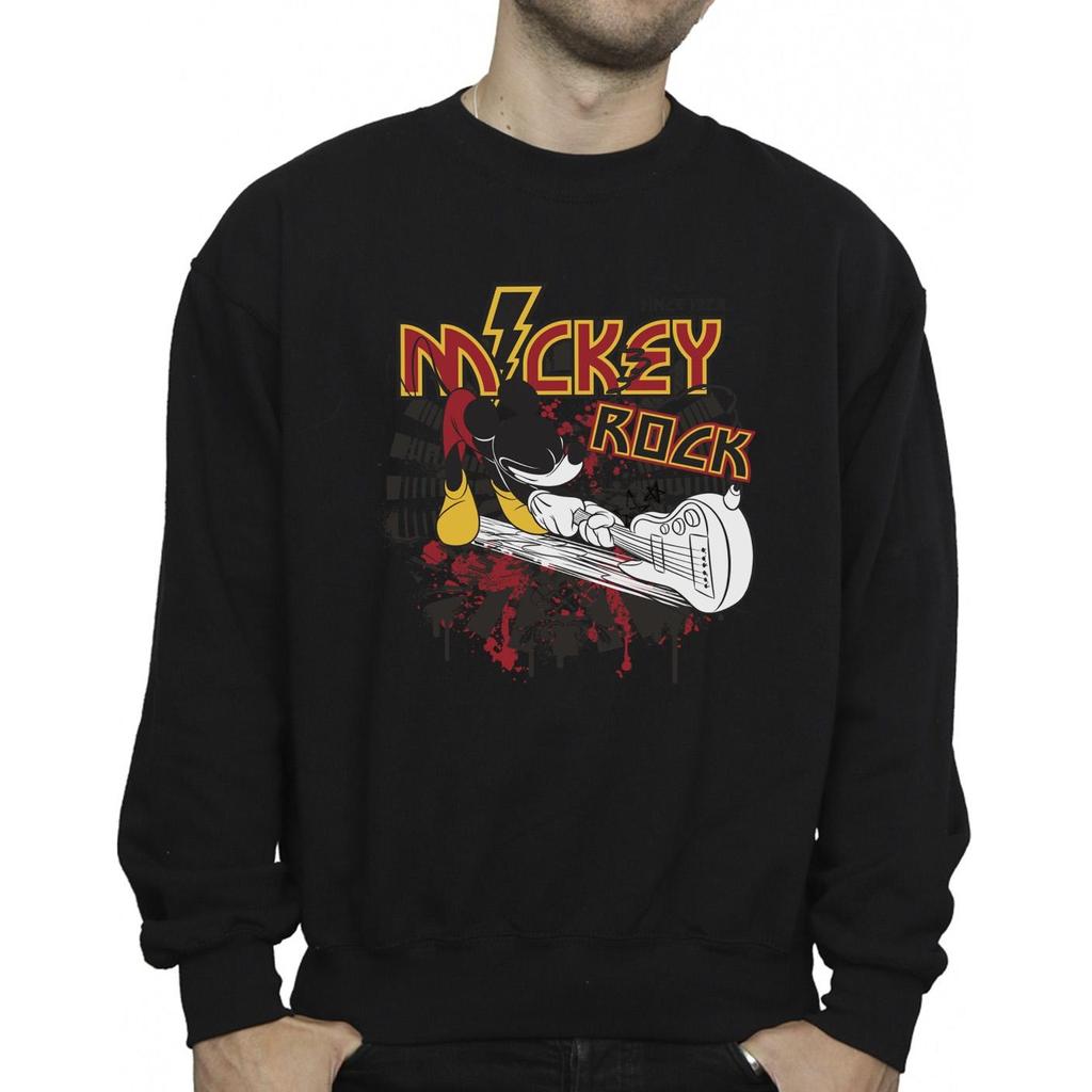 Disney Mens Mickey Mouse Smash Guitar Rock Sweatshirt